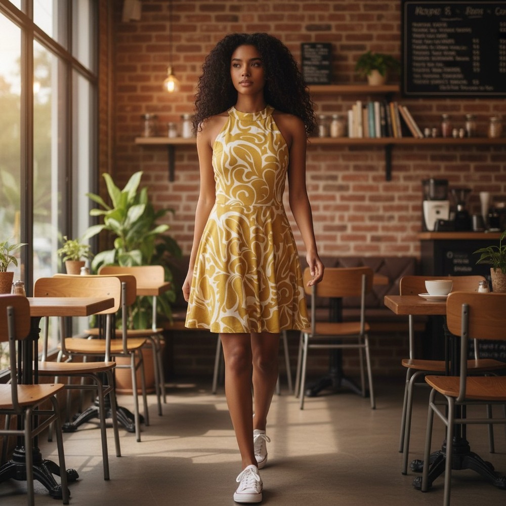 Bar III - Retro Vibes ✨️ Yellow and Silky‎ Swirl Midi Dress